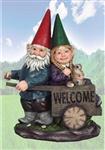 GSD31236 Welcome Friends Gnome Couple Pulling Cart
